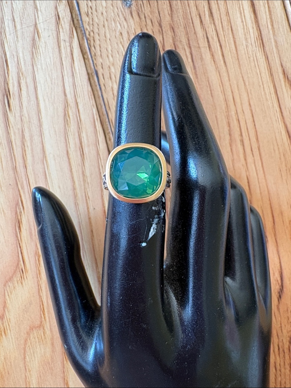 Vintage Brighton Gold-Tone Ring with Emerald Green Cushion Stone